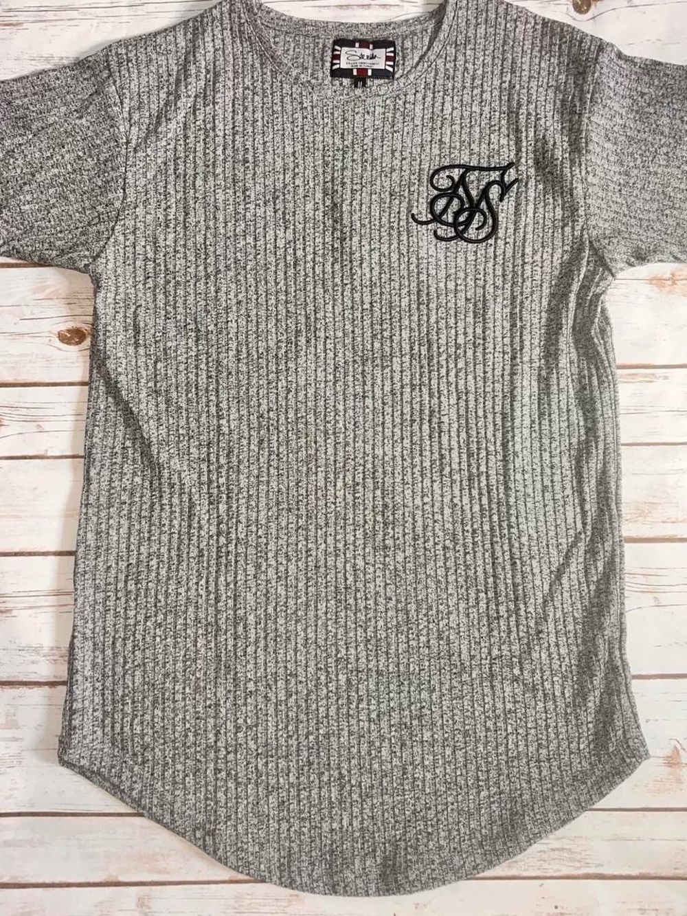 SikSilk Men's Grey Rib Knit Curved Hem T-Shirt